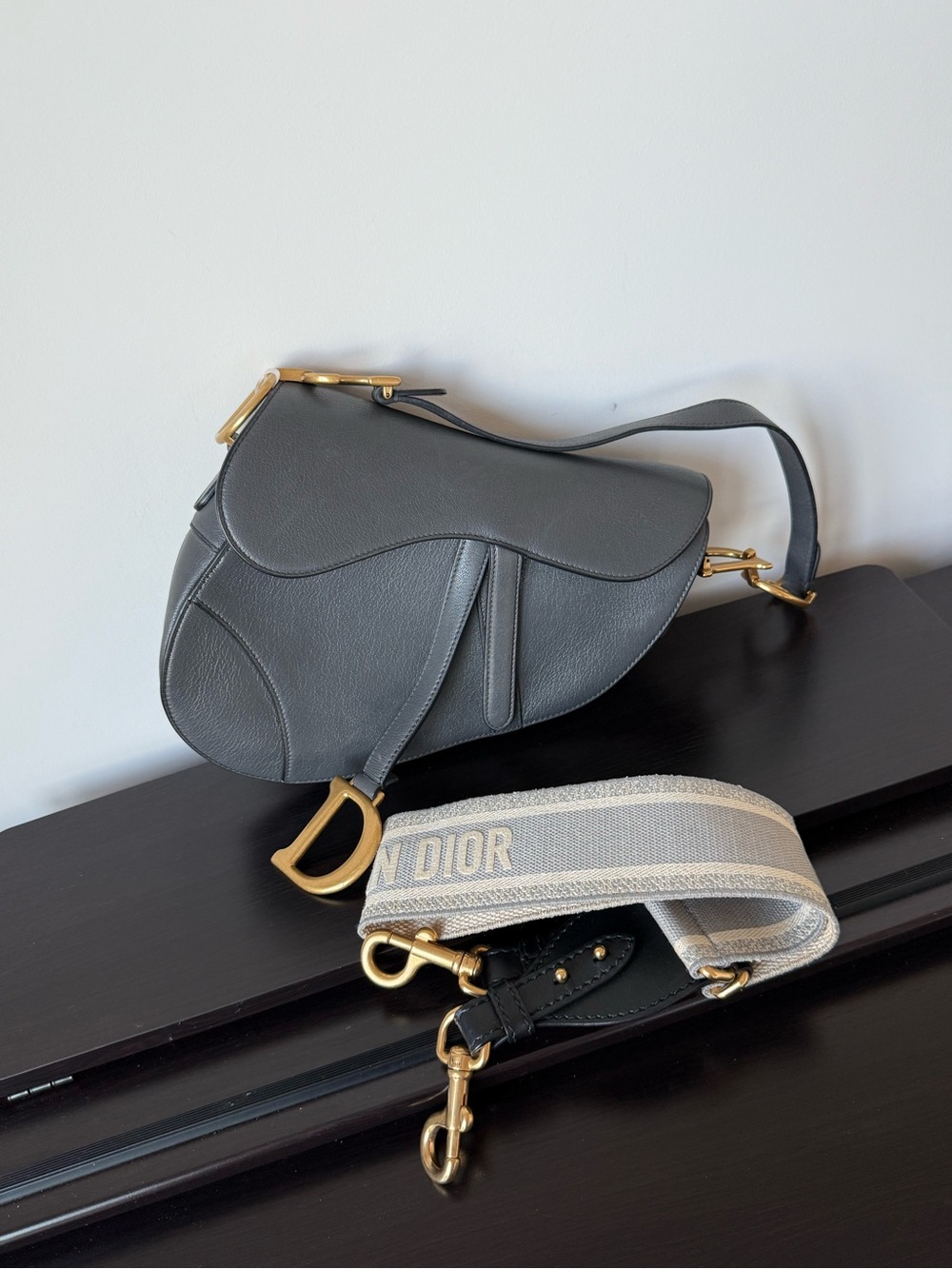 DIOR Black Grained Calfskin Saddle Bag Small GHW